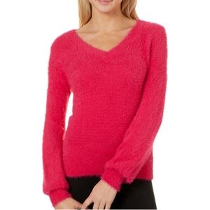 Fuzzy soft bright pink eyelash knit sweater